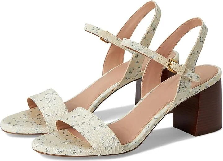 Cole Haan Josie Block Heel Sandals 65mm Women's Shoes Vanilla Custard Floral Print Textile : 6 B - Medium, Leather