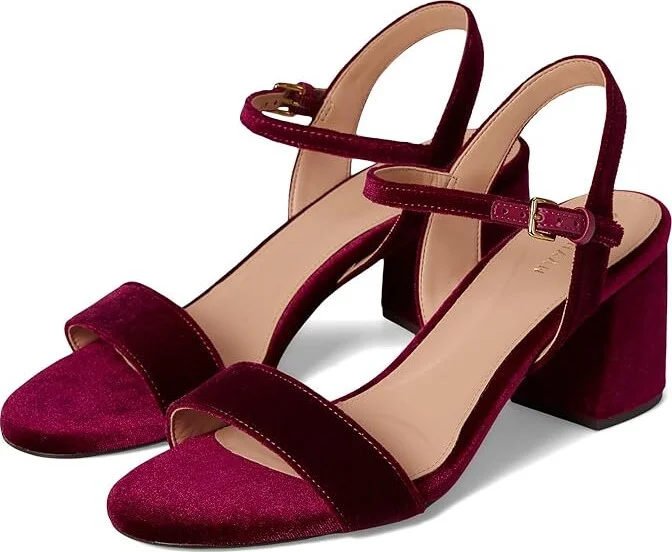 Cole Haan Josie Block Heel Sandals 65mm Women's Shoes Wine Velvet : 5.5 B - Medium, Rubber