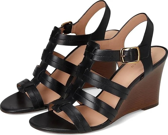 Cole Haan Josie Fisherman Wedge Sandals Women's Sandals Black Leather : 5.5 B - Medium, Leather/Rubber