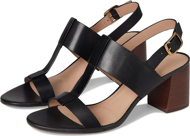 Cole Haan Josie T-Strap Sandals Women's Sandals Black Leather : 5 B - Medium