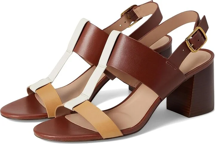 Cole Haan Josie T-Strap Sandals Women's Sandals Dark Cuoio Leather/Biscuit Leather : 6.5 B - Medium