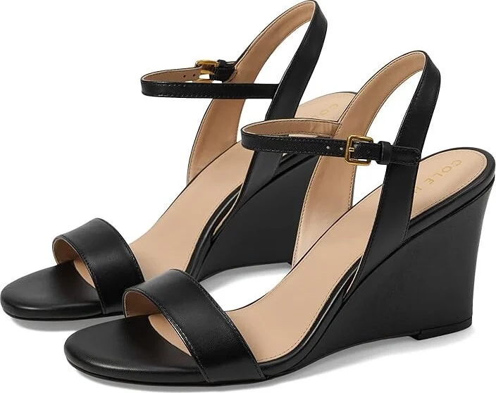 Cole Haan Josie Wedge Sandals Women's Sandals Black Leather : 6.5 B - Medium