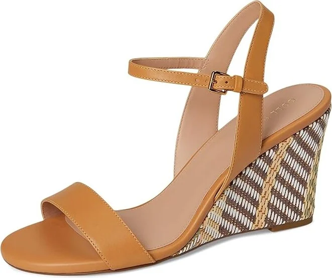 Cole Haan Josie Wedge Sandals Women's Sandals Striped Raffia/Biscuit Leather : 10.5 B - Medium - Image 5