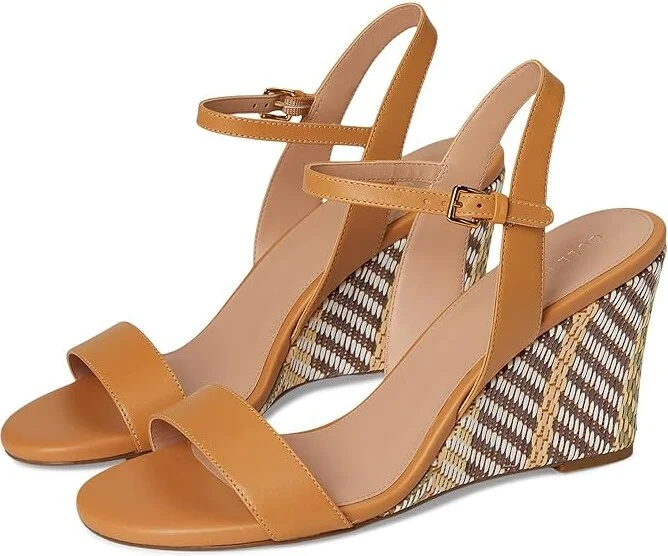 Cole Haan Josie Wedge Sandals Women's Sandals Striped Raffia/Biscuit Leather : 10.5 B - Medium