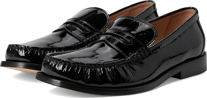 Cole Haan Lana Lux Penny Loafers Remastered Women's Flat Shoes Black Crinkle Patent : 5 B - Medium, Leather