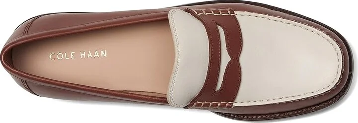 Cole Haan Lana Lux Penny Loafers Remastered Women's Flat Shoes Dark Cuoio Box Leather/Ivory Leather : 6 B - Medium - Image 2