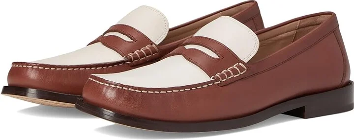 Cole Haan Lana Lux Penny Loafers Remastered Women's Flat Shoes Dark Cuoio Box Leather/Ivory Leather : 6 B - Medium