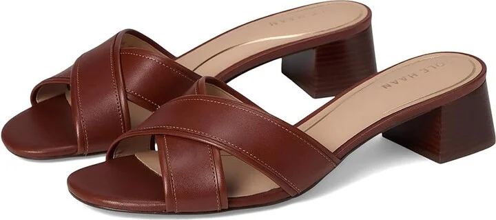 Cole Haan Landon Sandals 40mm Women's Sandals Dark Cuoio Leather : 7.5 B - Medium, Leather/Rubber