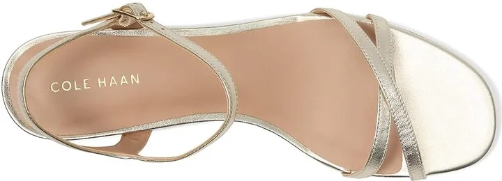 Cole Haan Leni Kitten Heel Strappy Sandals 40mm Women's Sandals Soft Gold Leather : 8 B - Medium - Image 2