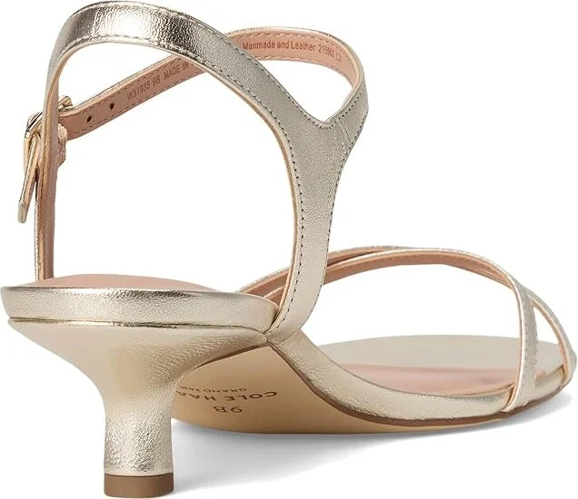 Cole Haan Leni Kitten Heel Strappy Sandals 40mm Women's Sandals Soft Gold Leather : 8 B - Medium - Image 4