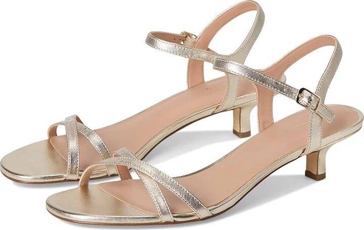 Cole Haan Leni Kitten Heel Strappy Sandals 40mm Women's Sandals Soft Gold Leather : 8 B - Medium