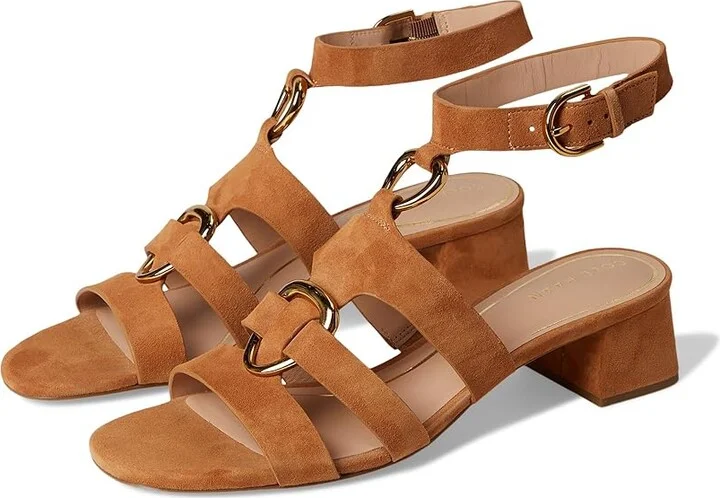 Cole Haan Lyanna Link Ankle Strap Sandals Women's Sandals Dark Caramel Suede : 11 B - Medium, Leather