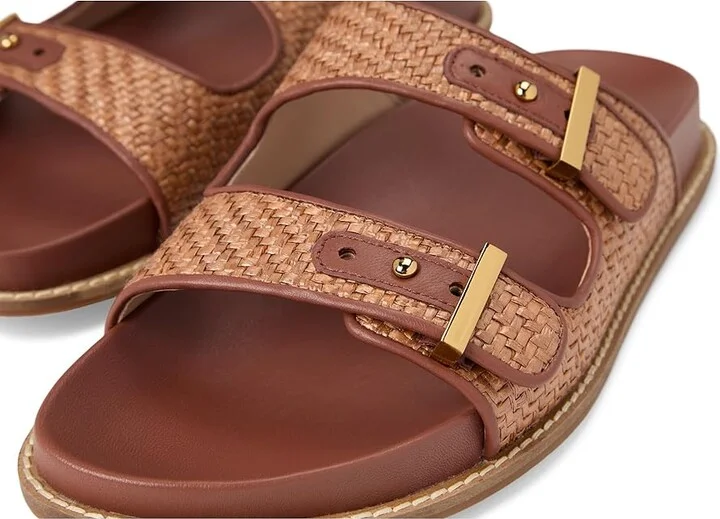 Cole Haan Marisol Footbed Sandals Women's Sandals Tan Raffia/Dark Cuoio Leather : 6.5 B - Medium - Image 7