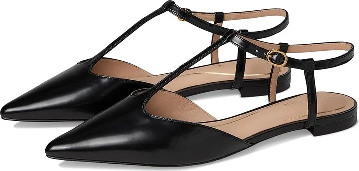 Cole Haan Marlah T-Strap Ballet Flats Women's Flat Shoes Black Box Leather : 8 B - Medium, EVA/Leather/Polyester