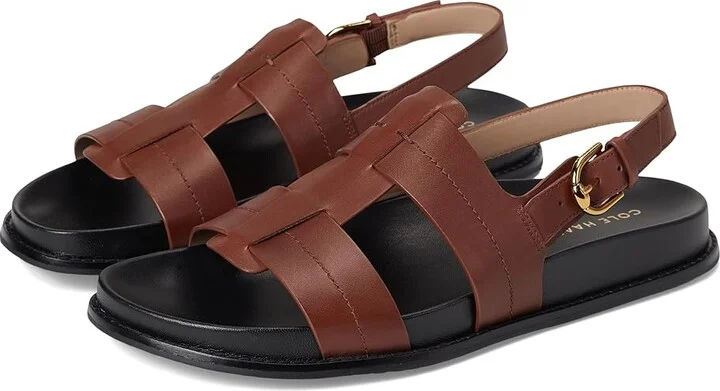 Cole Haan Marlee Fisherman Footbed Sandals Women's Sandals Dark Cuoio Leather : 6 B - Medium, Leather/Rubber