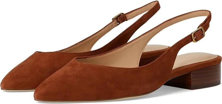 Cole Haan Mazie Slingback Flat Women's Flat Shoes Dark Cuoio Suede : 9.5 B - Medium, Leather/Rubber