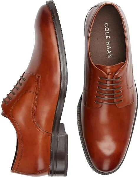 Cole Haan Men's Modern Essentials Leather Plain Toe Oxfords Cognac