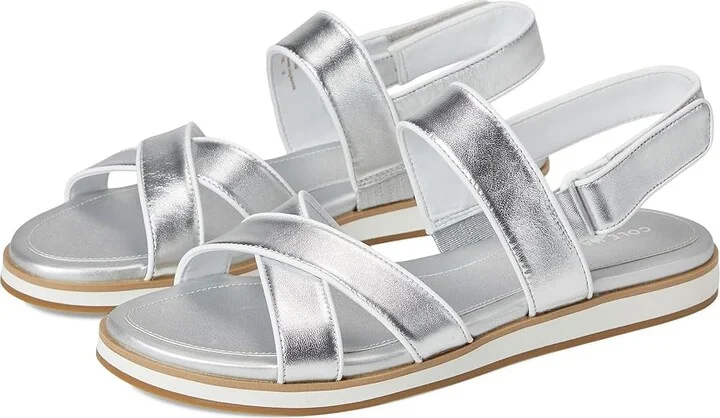 Cole Haan Mirabelle Crisscross Sandals Women's Sandals Silver Metallic/White : 6.5 B - Medium, Leather