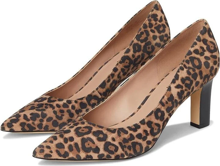 Cole Haan Mylah Heel Pump 75 Mm High Women's Heels Leopard Print Suede : 6.5 B - Medium, Leather