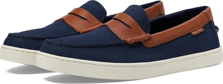 Cole Haan Nantucket Penny Men's Lace-up Boots Navy Blazer Canvas/British Tan/Ivory : 10 D - Medium