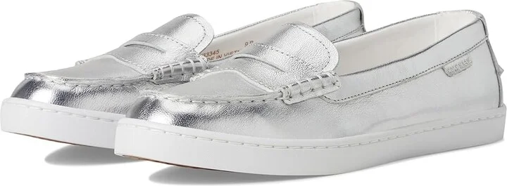 Cole Haan Nantucket Penny Women's Flat Shoes Argento/White : 9.5 B - Medium, Leather