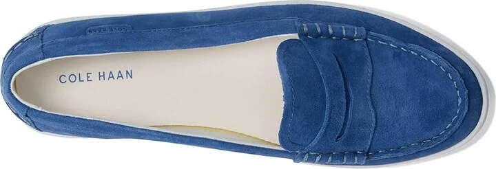 Cole Haan Nantucket Penny Women's Flat Shoes Dutchblue Suede/White : 9 B - Medium, Leather - Image 2