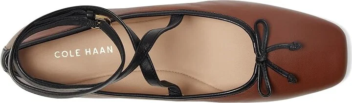 Cole Haan Nicolette Ankle Strap Ballets Women's Shoes Dark Cuoio Leather/Black Leather : 7 B - Medium - Image 2