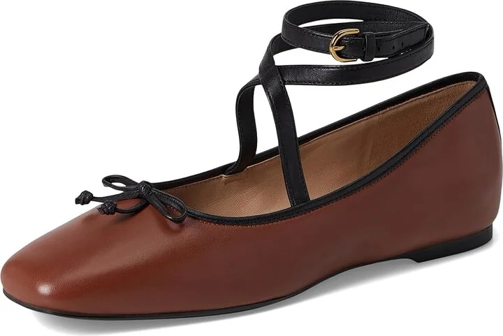 Cole Haan Nicolette Ankle Strap Ballets Women's Shoes Dark Cuoio Leather/Black Leather : 7 B - Medium - Image 5