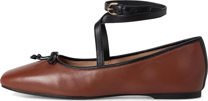 Cole Haan Nicolette Ankle Strap Ballets Women's Shoes Dark Cuoio Leather/Black Leather : 7 B - Medium - Image 6