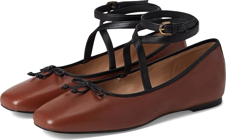 Cole Haan Nicolette Ankle Strap Ballets Women's Shoes Dark Cuoio Leather/Black Leather : 7 B - Medium
