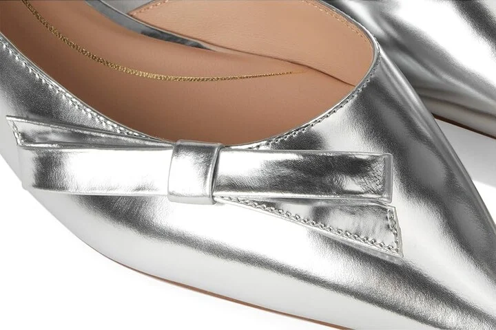 Cole Haan Noella Bow Skimmer Women's Flat Shoes Silver Specchio : 8.5 B - Medium, Leather - Image 7