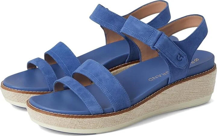 Cole Haan Originalgrand Peyton Flatform Women's Sandals Dutchblue Suede/Natural Canvas/Ivory : 10.5 B - Medium, Leather