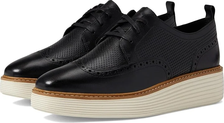 Cole Haan Originalgrand Platform Wing Tip Oxford Women's Shoes Black/Ivory : 10 B - Medium, Leather