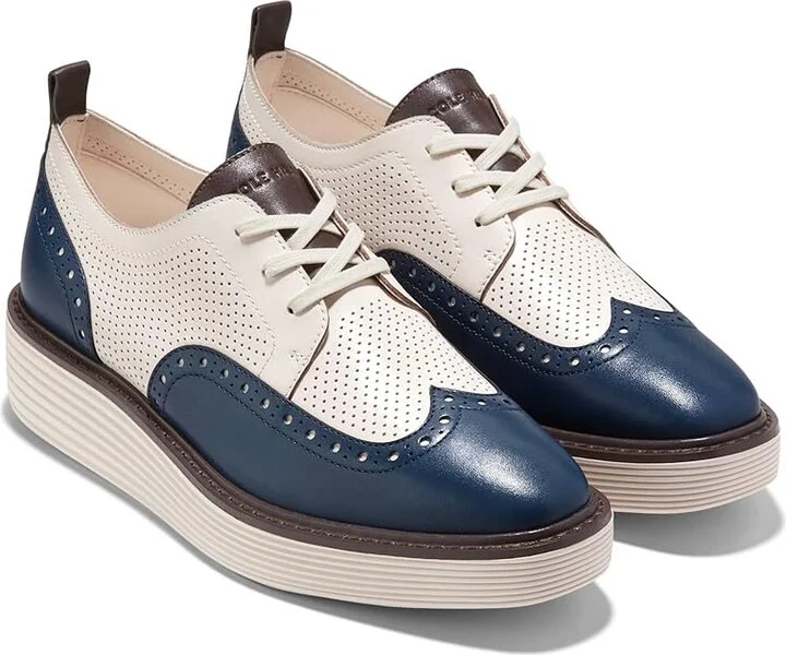Cole Haan Originalgrand Platform Wing Tip Oxford Women's Shoes Blue Wing Teal/Ivory : 5 B - Medium, Leather
