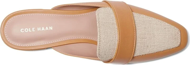 Cole Haan Pasha Mules Women's Flat Shoes Biscuit Leather/Ivory Canvas : 11 B - Medium, Leather/Rubber - Image 2