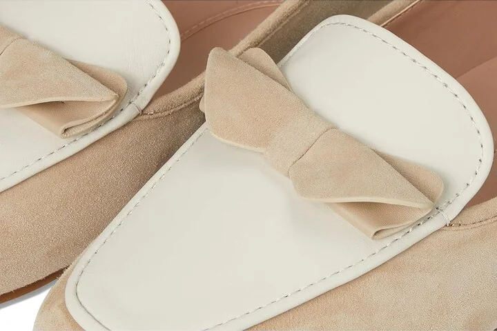 Cole Haan Payson Soft Bow Loafers Women's Shoes Light Sesame Suede/Ivory Leather : 7.5 B - Medium - Image 7