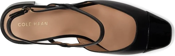 Cole Haan Pella Block Heel Slings High Women's Heels Black Leather/Black Patent : 10 B - Medium - Image 2
