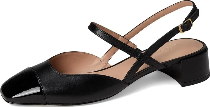 Cole Haan Pella Block Heel Slings High Women's Heels Black Leather/Black Patent : 10 B - Medium - Image 5