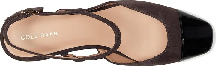 Cole Haan Pella Block Heel Slings High Women's Heels Dark Chocolate Suede/Black Pat Leather : 10.5 B - Medium - Image 2