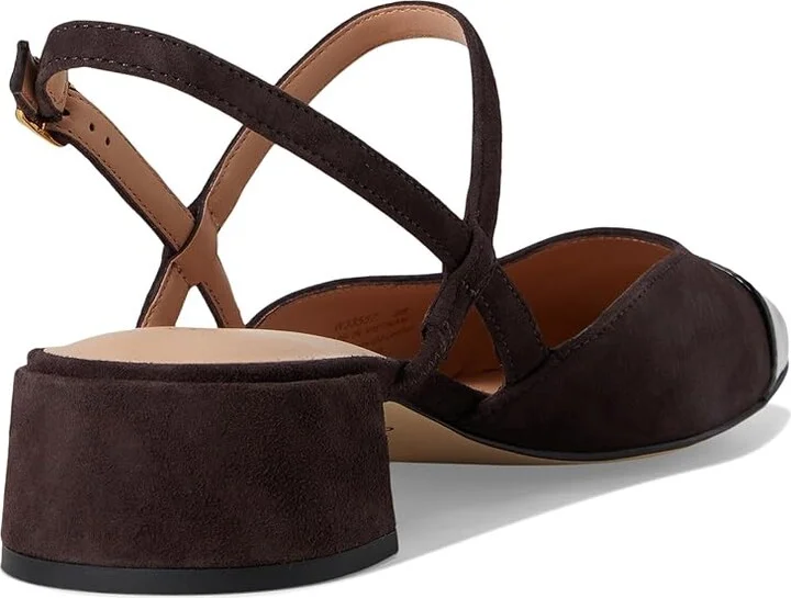 Cole Haan Pella Block Heel Slings High Women's Heels Dark Chocolate Suede/Black Pat Leather : 10.5 B - Medium - Image 4