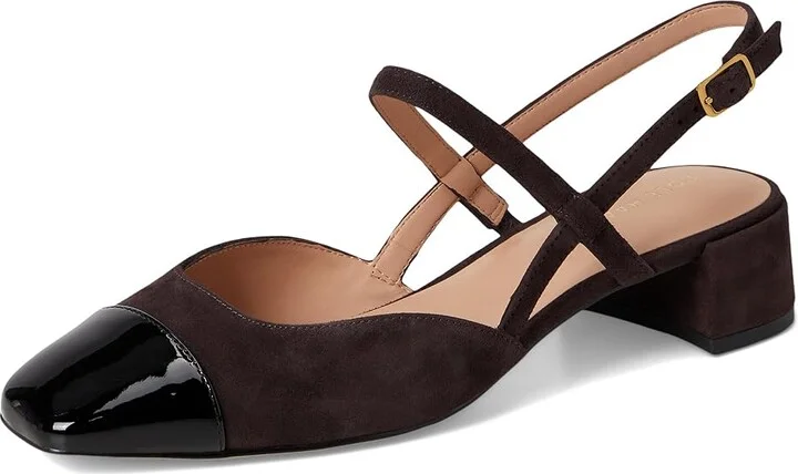 Cole Haan Pella Block Heel Slings High Women's Heels Dark Chocolate Suede/Black Pat Leather : 10.5 B - Medium - Image 5