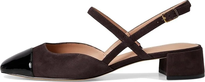 Cole Haan Pella Block Heel Slings High Women's Heels Dark Chocolate Suede/Black Pat Leather : 10.5 B - Medium - Image 6