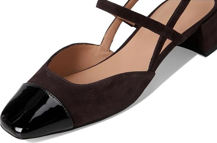 Cole Haan Pella Block Heel Slings High Women's Heels Dark Chocolate Suede/Black Pat Leather : 10.5 B - Medium - Image 7