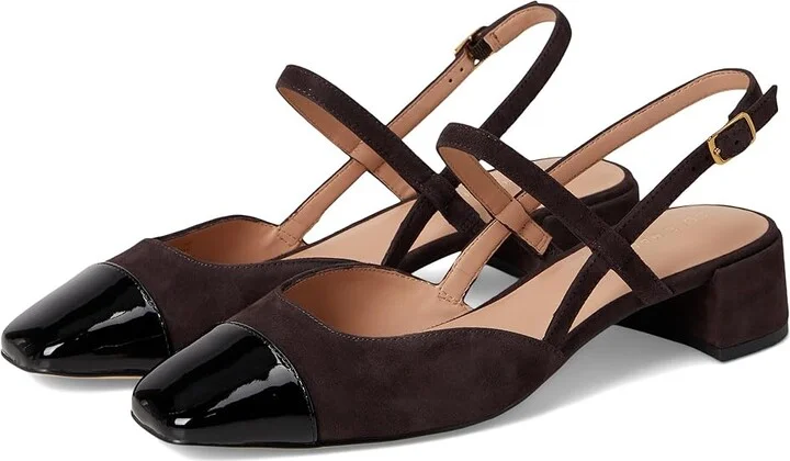 Cole Haan Pella Block Heel Slings High Women's Heels Dark Chocolate Suede/Black Pat Leather : 10.5 B - Medium