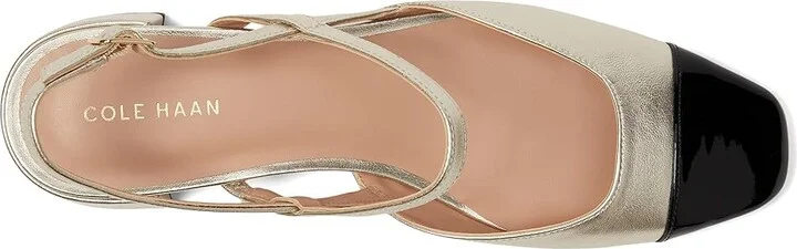 Cole Haan Pella Block Heel Slings High Women's Heels Soft Gold Leather/Black Patent Leather : 7.5 B - Medium - Image 2