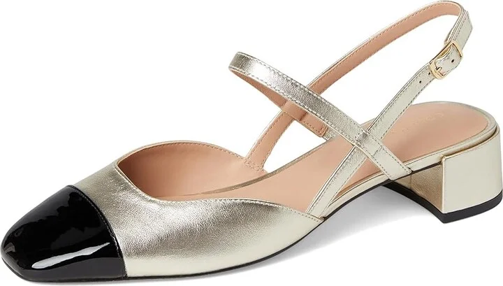 Cole Haan Pella Block Heel Slings High Women's Heels Soft Gold Leather/Black Patent Leather : 7.5 B - Medium - Image 5