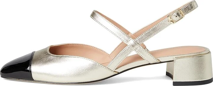 Cole Haan Pella Block Heel Slings High Women's Heels Soft Gold Leather/Black Patent Leather : 7.5 B - Medium - Image 6