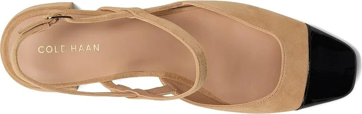Cole Haan Pella Block Heel Slings High Women's Heels Tuscan Sand Suede/Black Pat Leather : 5.5 B - Medium - Image 2