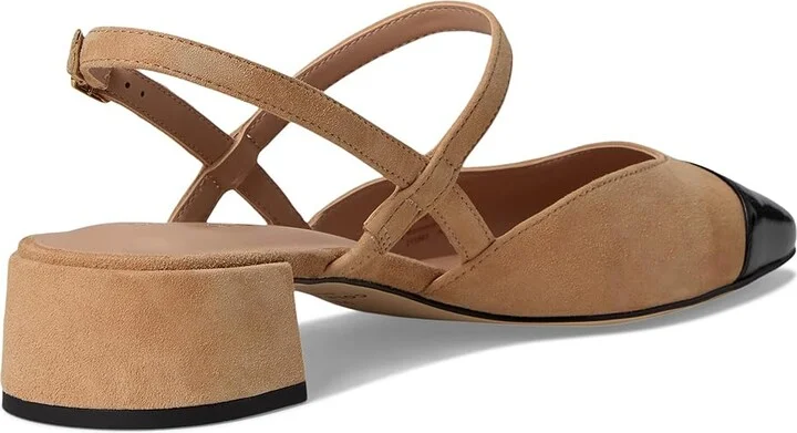 Cole Haan Pella Block Heel Slings High Women's Heels Tuscan Sand Suede/Black Pat Leather : 5.5 B - Medium - Image 4