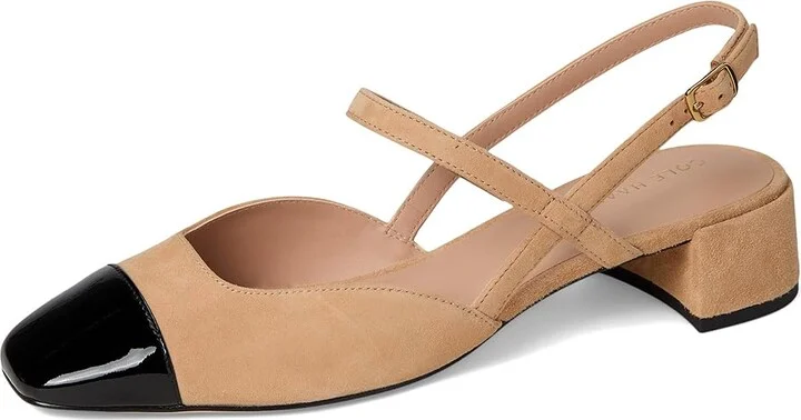 Cole Haan Pella Block Heel Slings High Women's Heels Tuscan Sand Suede/Black Pat Leather : 5.5 B - Medium - Image 5